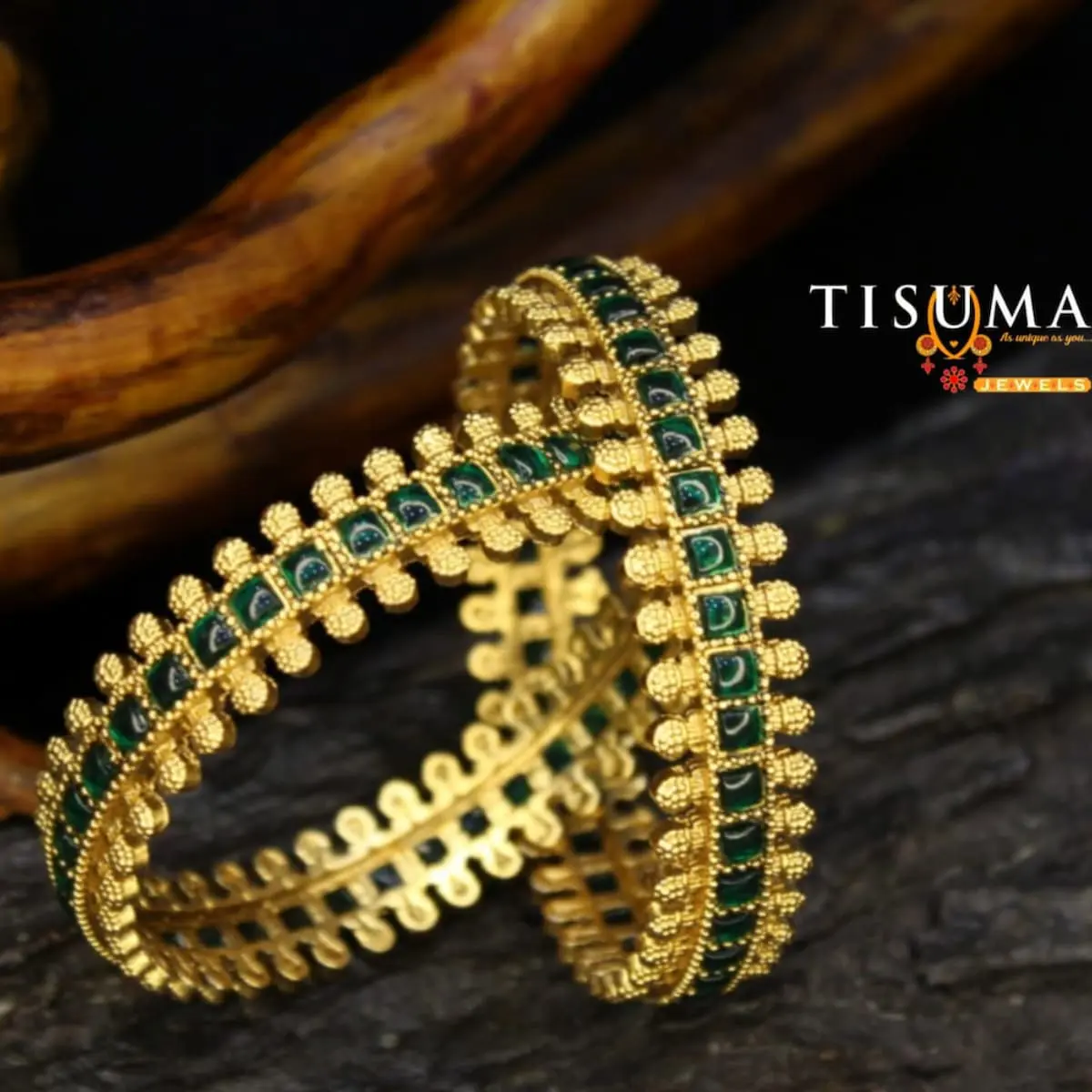 Emerald Beaded Bangles